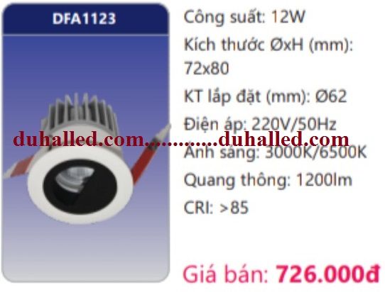 ĐÈN LED ÂM TRẦN CHIẾU ĐIỂM DUHAL 12W DFA1123 / DFA 1123