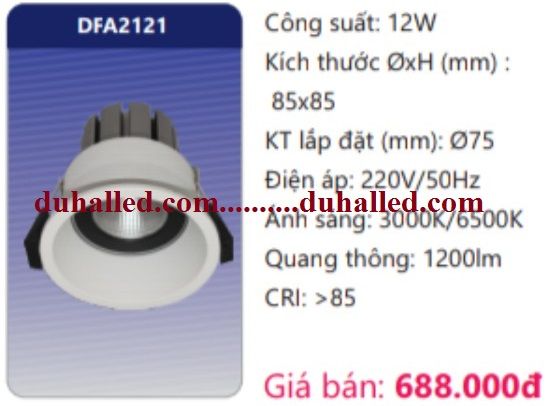 ĐÈN LED ÂM TRẦN CHIẾU ĐIỂM DUHAL 12W DFA2121 / DFA 2121
