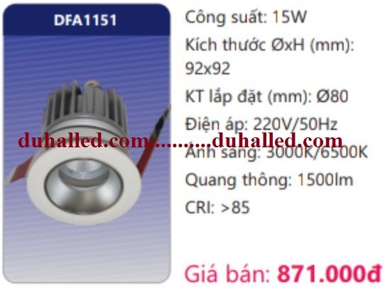 ĐÈN LED ÂM TRẦN CHIẾU ĐIỂM DUHAL 15W DFA1151 / DFA 1151