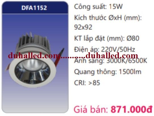  ĐÈN LED ÂM TRẦN CHIẾU ĐIỂM DUHAL 15W DFA1152 / DFA 1152 