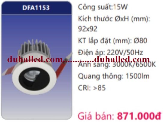 ĐÈN LED ÂM TRẦN CHIẾU ĐIỂM DUHAL 15W DFA1153 / DFA 1153