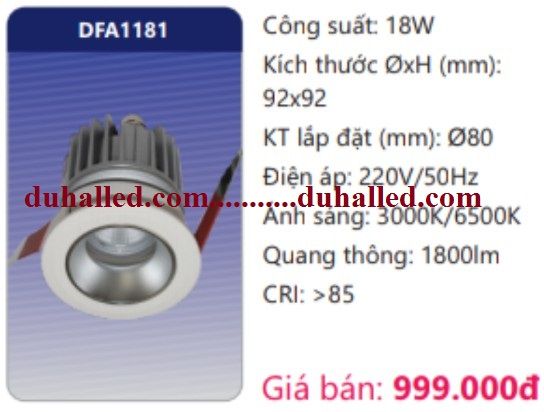 ĐÈN LED ÂM TRẦN CHIẾU ĐIỂM DUHAL 18W DFA1181 / DFA 1181