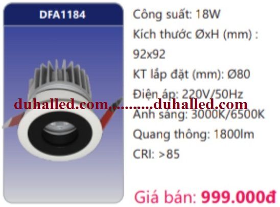  ĐÈN LED ÂM TRẦN CHIẾU ĐIỂM DUHAL 18W DFA1184 / DFA 1184 