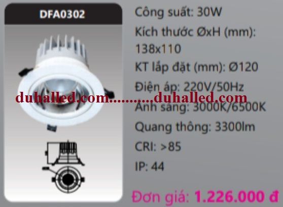 ĐÈN LED ÂM TRẦN CHIẾU ĐIỂM DUHAL 30W DFA0302 / DFA 0302