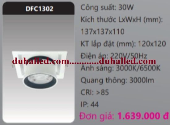  ĐÈN LED ÂM TRẦN CHIẾU ĐIỂM DUHAL 30W DFC1302  / DFC 1302 