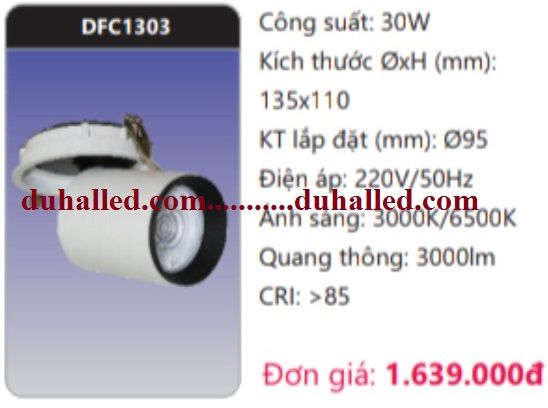  ĐÈN LED ÂM TRẦN CHIẾU ĐIỂM DUHAL 30W DFC1303 / DFC 1303 