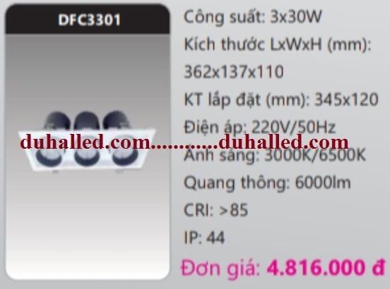 ĐÈN LED ÂM TRẦN CHIẾU ĐIỂM ĐÔI DUHAL 3x30W DFC3301 / DFC 3301