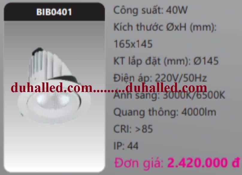 ĐÈN LED ÂM TRẦN CHIẾU ĐIỂM DUHAL 40W BIB0401 / BIB 0401
