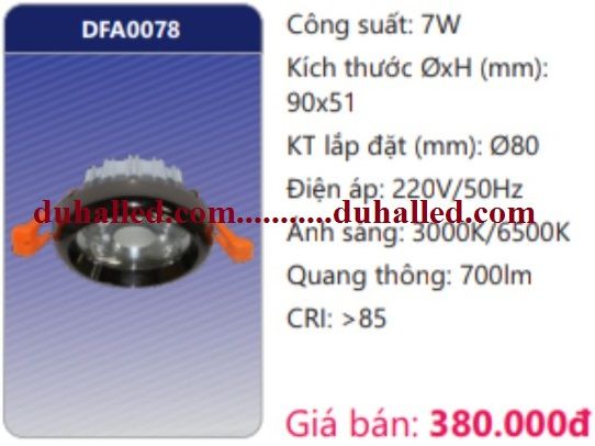 ĐÈN LED ÂM TRẦN CHIẾU ĐIỂM DUHAL 7W DFA0078 / DFA 0078