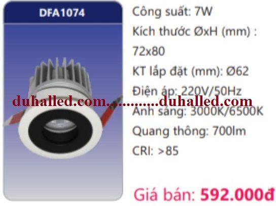  ĐÈN LED ÂM TRẦN CHIẾU ĐIỂM DUHAL 7W DFA1074 / DFA 1074 