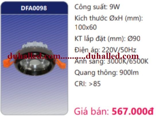 ĐÈN LED ÂM TRẦN CHIẾU ĐIỂM DUHAL 9W DFA0098 / DFA 0098
