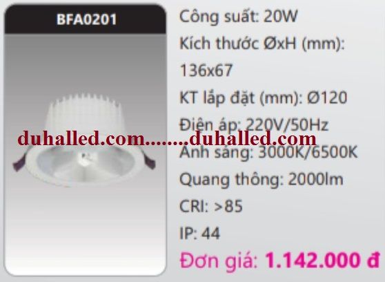 ĐÈN LED ÂM TRẦN CHIẾU SÂU DUHAL 20W BFA0201 / BFA0201