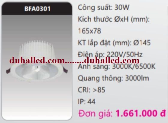 ĐÈN LED ÂM TRẦN CHIẾU SÂU DUHAL 30W BFA0301 / BFA0301