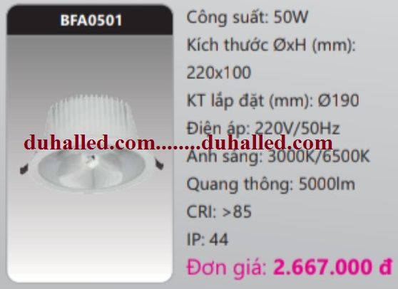 ĐÈN LED ÂM TRẦN CHIẾU SÂU DUHAL 50W BFA0501 / BFA0501