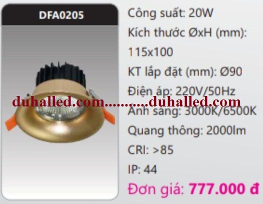 ĐÈN LED ÂM TRẦN CHIẾU SÂU TRẦN CAO DUHAL 20W DFA0205 / DFA 0205
