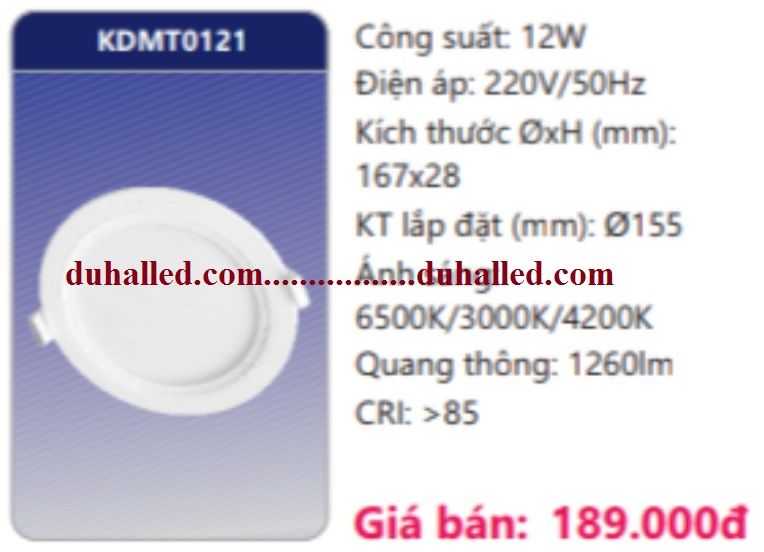 ĐÈN LED ÂM TRẦN DUHAL ĐỔI MÀU 12W KDMT0121 / KDMT 0121
