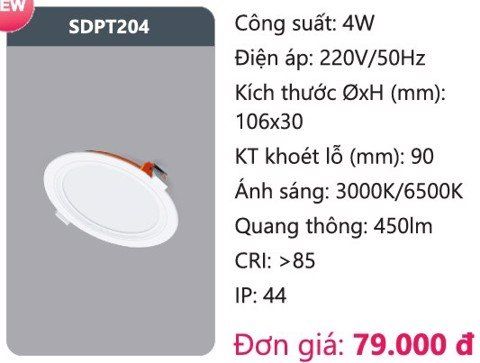  ĐÈN LED ÂM TRẦN DUHAL 4W - SDPT204 / SDPT 204 