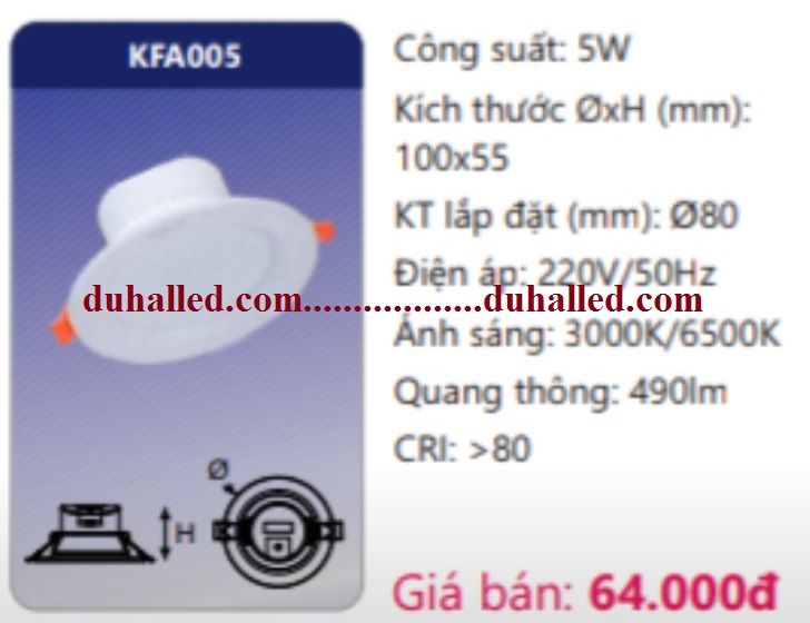 ĐÈN LED ÂM TRẦN DUHAL 5W KFA005 / KFA 005