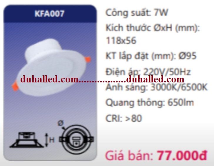 ĐÈN LED ÂM TRẦN DUHAL 7W KFA005 / KFA 007