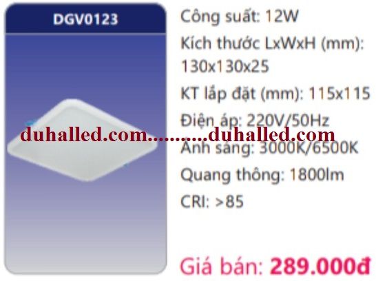 ĐÈN LED ÂM TRẦN SIÊU MỎNG VUÔNG DUHAL 12W DGV0123 / DGV 0123