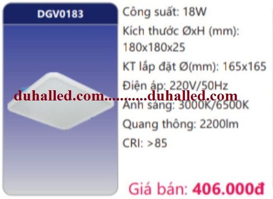 ĐÈN LED ÂM TRẦN SIÊU MỎNG VUÔNG DUHAL 18W DGV0183 / DGV 0183