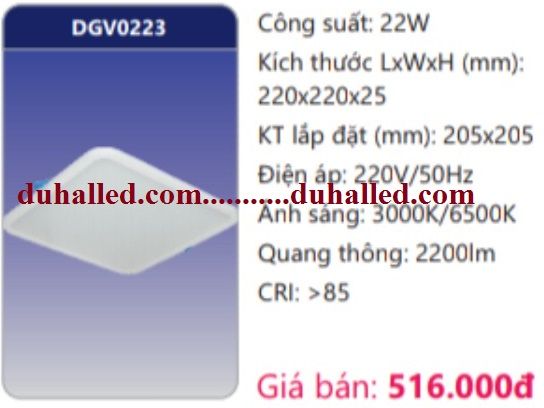 ĐÈN LED ÂM TRẦN SIÊU MỎNG VUÔNG DUHAL 22W DGV0223 / DGV 0223
