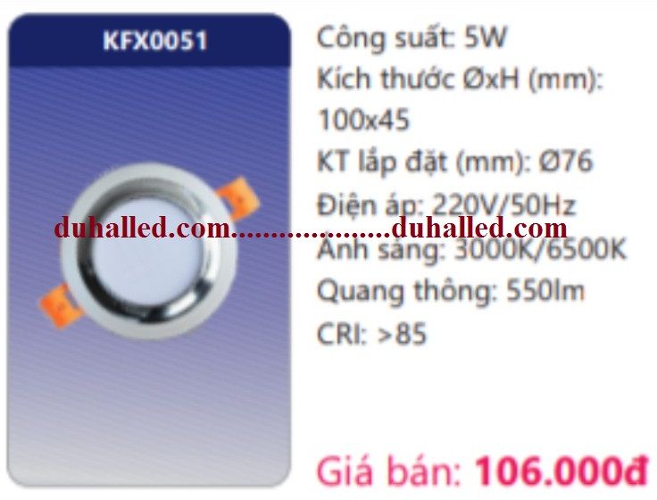 ĐÈN LED ÂM TRẦN TRANG TRÍ DUHAL 5W KFX0051 / KFX 0051
