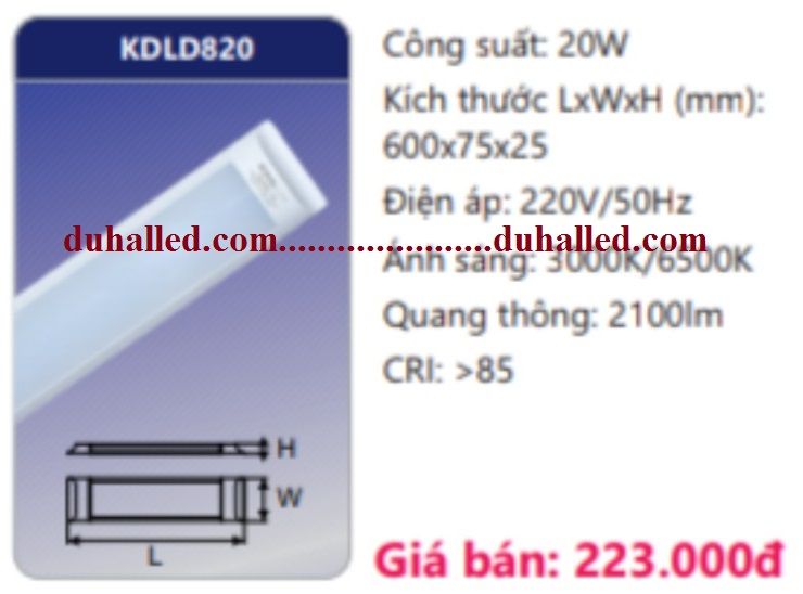 ĐÈN LED BÁN NGUYỆT ỐP TRẦN DUHAL 0,6M (6 TẤC) - 20W KDLD820 / KDLD 820