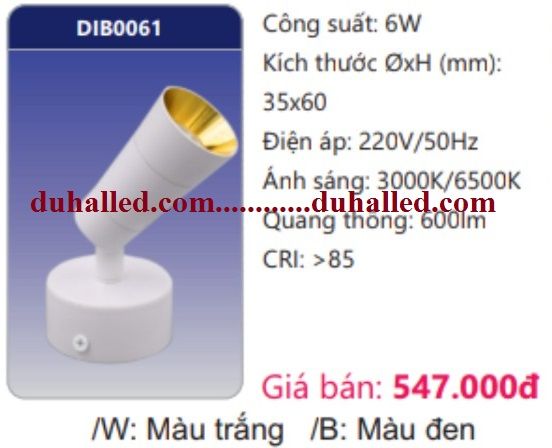  ĐÈN LED CHIẾU ĐIỂM GẮN NỔI DUHAL 6W DIB0061 / DIB 0061 