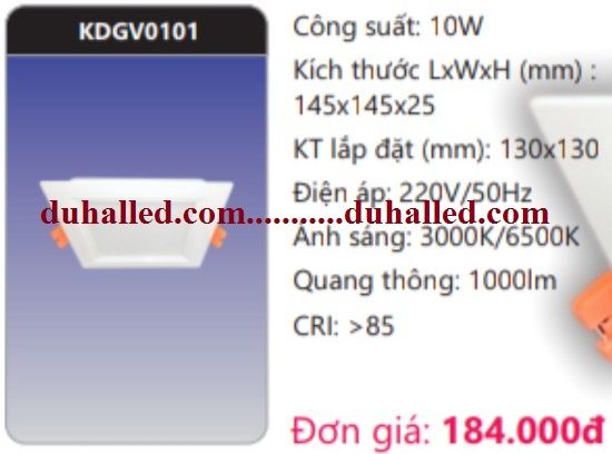 ĐÈN LED DOWNLIGHT ÂM TRẦN VUÔNG DUHAL 10W GÓC RỘNG (CHIẾU RỘNG) KDGT0101 / KDGT 0101