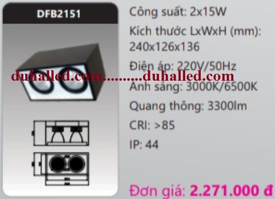 ĐÈN LED GẮN TRẦN NỔI DHAL 2x15W DFB2151 / DFB2151