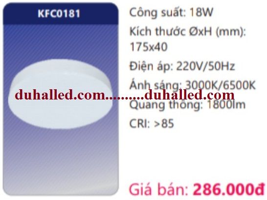 ĐÈN LED ỐP TRẦN ĐẾ NHÔM DUHAL 18W KFC0181 / KFC 0181