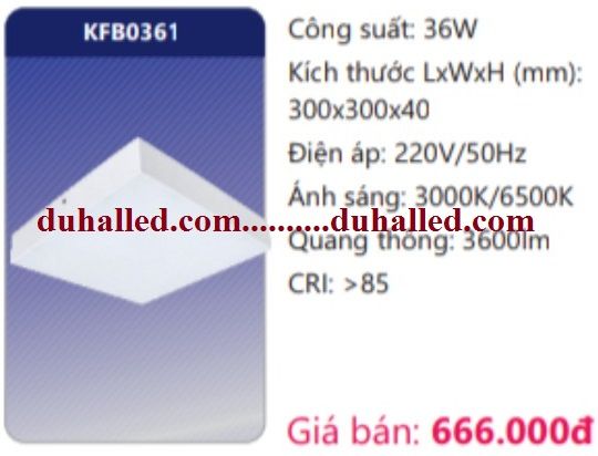 ĐÈN LED ỐP TRẦN ĐẾ NHÔM DUHAL 36W KFB0361 / KFB 0361