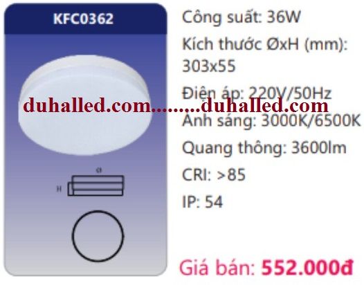 ĐÈN LED ỐP TRẦN ĐẾ NHÔM DUHAL 36W KFC0362 / KFC 0362