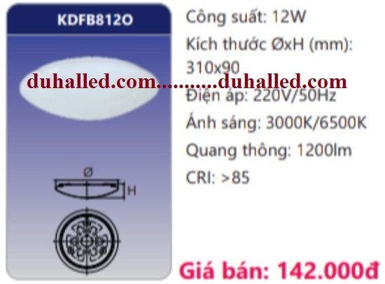  ĐÈN LED ỐP TRẦN NỔI DUHAL 12W KDFB812O / KDFB 812O 