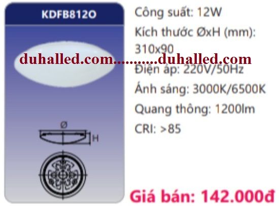 ĐÈN LED ỐP TRẦN NỔI DUHAL 12W KDFB812O / KDFB 812O