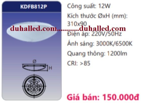 ĐÈN LED ỐP TRẦN NỔI DUHAL 12W KDFB812P / KDFB 812P