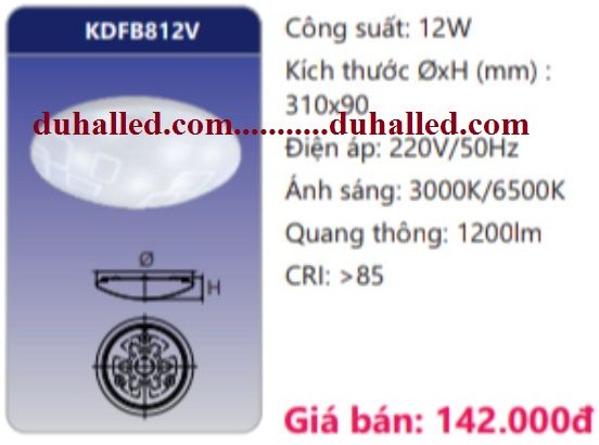 ĐÈN LED ỐP TRẦN NỔI DUHAL 12W KDFB812V / KDFB 812V
