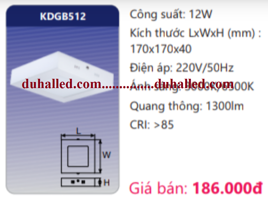 ĐÈN LED ỐP TRẦN DUHAL 12W KDGB512 / KDGB 512 / DGB 512