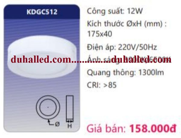 ĐÈN LED ỐP TRẦN DUHAL 12W KDGC512 / KDGC 512 / DGC 512 
