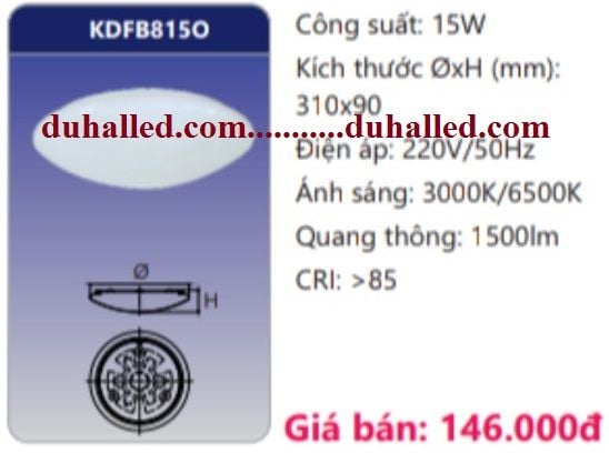 ĐÈN LED ỐP TRẦN NỔI DUHAL 15W KDFB815O / KDFB 815O