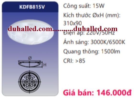 ĐÈN LED ỐP TRẦN NỔI DUHAL 15W KDFB815V / KDFB 815V
