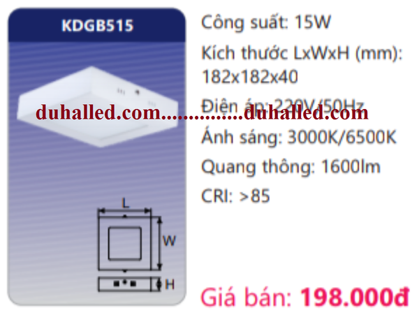  ĐÈN LED ỐP TRẦN DUHAL 15W KDGB515 / KDGB 515 / DGB 515 