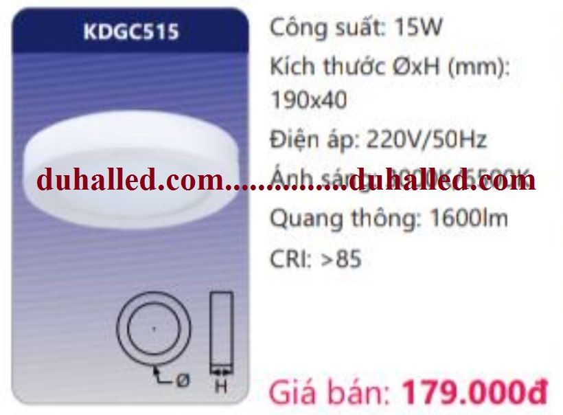 ĐÈN LED ỐP TRẦN DUHAL 15W KDGC515 / KDGC 515 / DGC 515