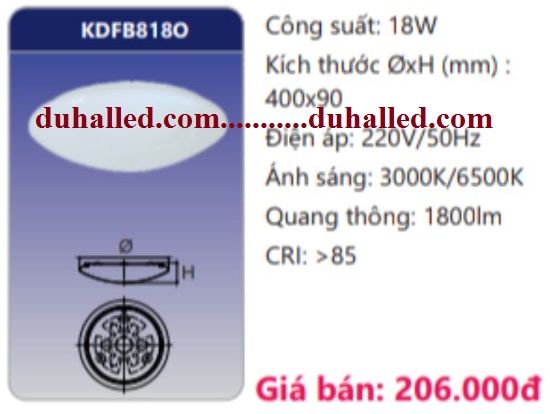 ĐÈN LED ỐP TRẦN NỔI DUHAL 18W KDFB818O / KDFB 818O