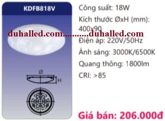  ĐÈN LED ỐP TRẦN NỔI DUHAL 18W KDFB818V / KDFB 818V 