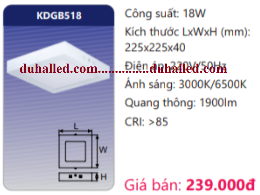  ĐÈN LED ỐP TRẦN DUHAL 18W KDGB515 / KDGB 518 / DGB 518 