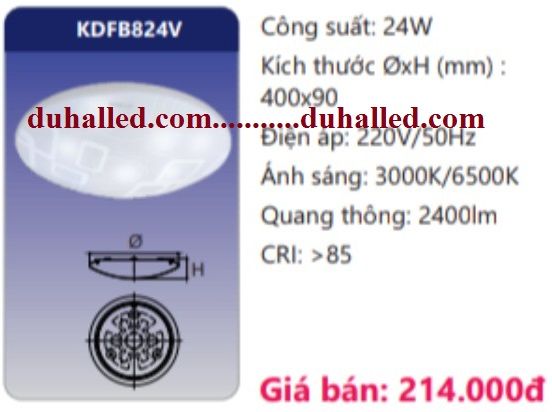 ĐÈN LED ỐP TRẦN NỔI DUHAL 24W KDFB824V / KDFB 824V