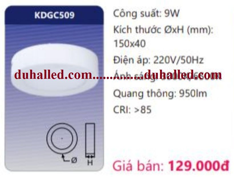  ĐÈN LED ỐP TRẦN DUHAL 9W KDGC509 / KDGC 509 / DGC 509 