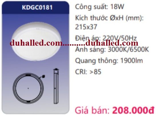 ĐÈN LED ỐP TRẦN NỔI DUHAL 18W KDGC0181 / KDGC 0181